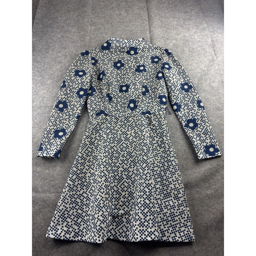 Woven Mini Longsleeve Mock Neck Floral Dress VTG Full Skirt 60s MOD VTG Women XS